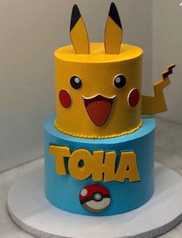 Hand-sculpted Pikachu character cake